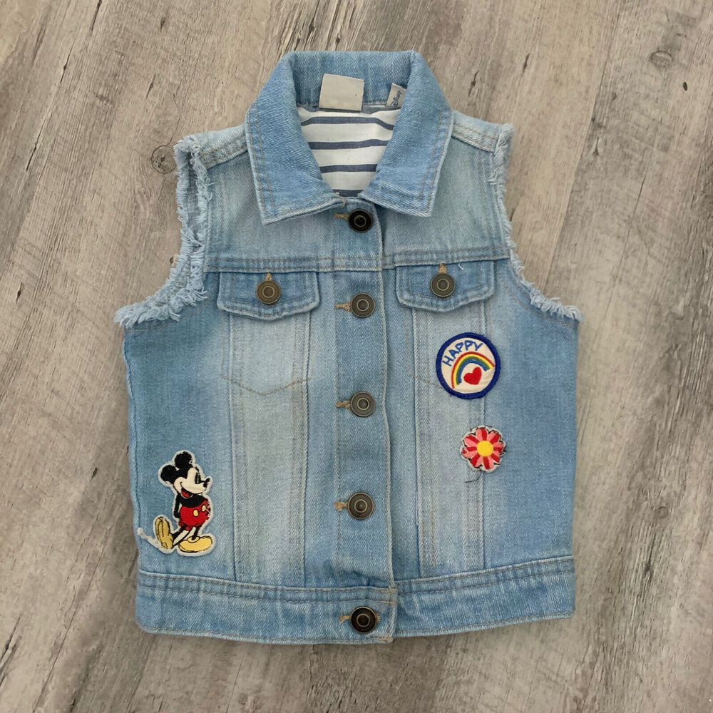 Disney x Junk Food Girls Mickey Mouse Button Down Denim Vest Size XS Fringe